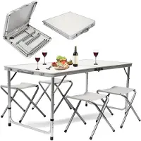 MaxxGarden Opvouwbare Picknicktafel - Biertafel met banken - Vouwtafel - campingtafel set - Wit - 120 x 70cm