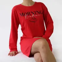 Temptation Dames Nachthemd - Satijnen Biesje - Bigshirt - Rood - Maat L