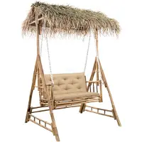 vidaXL Schommelbank 2-zits met palmbladeren en kussen 202 cm bamboe