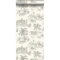 Origin Wallcoverings behang jungle dieren ivoor wit en grijs - 53 cm x 10.05 m - 347442