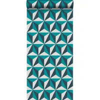 Origin Wallcoverings behang grafisch 3D motief turquoise - 347449 - 53 cm x 10,05 m