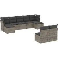 vidaXL 9-delige Loungeset met kussens poly rattan grijs
