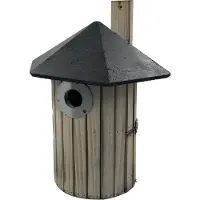 Garden Spirit Vogelhuisje Gevlamd Zwart Dak met Bevestigingslat - Rond- Nestkastje - - Grijs - 203118