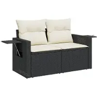 vidaXL Tuinbank 2-zits met kussens poly rattan zwart