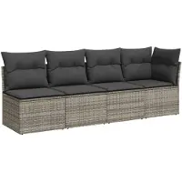 vidaXL Tuinbank 4-zits met kussens poly rattan grijs