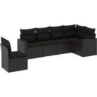 vidaXL 6-delige Loungeset met kussens poly rattan zwart