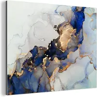 MuchoWow Wanddecoratie Metaal - Aluminium Schilderij Industrieel - Marmer - Blauw - Goud - 120x90 cm - Dibond - Foto op aluminium - Industriële muurdecoratie - Voor de woonkamer/slaapkamer