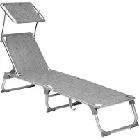 Songmics Zonneligstoel met dak, ligstoel, tuinligstoel, aluminium, verstelbare rugleuning, inklapbaar, licht, 55 x 193 x 31 cm, tot 150 kg belastbaar, tuin, balkon, terras, grijs gemêleerd GCB19TG