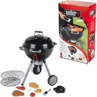 Theo Klein Toys Weber speelgoedbarbecue - kolen, aansteker, vleesrooster, rooster voor de kolen, barbecuetang en etenswaar - incl. licht- en geluidseffecten - zwart