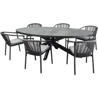 AVH-Collectie Ohio Apollo dining tuinset 241x116xH74 cm 7 delig antraciet keramiek