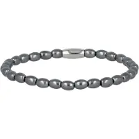 My Bendel - Elastische Armband Zilverkleurig met Ovale Zwarte Parel - met Luxe Cadeauverpakking | Sieraden Voor Dames