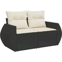 vidaXL Tuinbank 2-zits met kussens poly rattan zwart