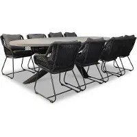 BUITEN living Stockholm/Portofino zwart dining tuinset 9-delig | betonlook + touw | 280cm | 8 personen