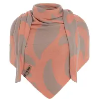 Knit Factory Leaf Gebreide Omslagdoek - Driehoek Sjaal Dames - Dames sjaal - Lente sjaal - Stola - katoenen sjaal - Met blad motief - Kiezelgrijs/Apricot - 200x70 cm