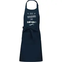 Kariban Mijncadeautje - Keuken- en Barbecueschort - Eerst vreten, dan dieten - Tekstschort - Verjaardag - Humorschort - Navy Blauw