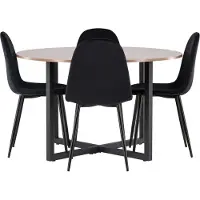 Ebuy24 Durango eethoek tafel okkernoot decor en 4 Polar stoelen zwart.