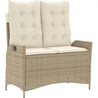 vidaXL - Tuinbankje - verstelbaar - met - kussens - poly - rattan - beige