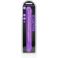 Shots toys REALROCK - 15 inch - double dong - ribbels - glow in the dark - realistisch - paars