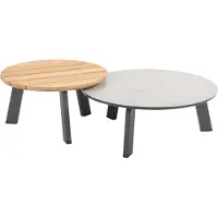 4 Seasons Outdoor Taste by 4SO Emma set koffie tafels 65cm en 80 cm rond printed keramiek en teak antraciet -
