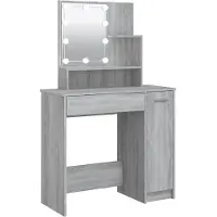 vidaXL Schminktafel met LED-verlichting, grijs Sonoma, 86,5 x 35 x 136 cm