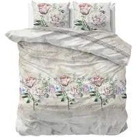Sleeptime Dekbedovertrek Lovely Flower Beige Katoen-240 x 220 cm