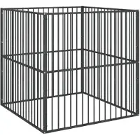 vidaXL Hondenkennel 4 panelen gepoedercoat staal zwart