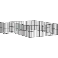 vidaXL Hondenkennel 16 panelen gepoedercoat staal zwart