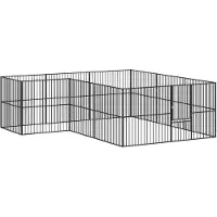 vidaXL Hondenkennel 12 panelen gepoedercoat staal zwart