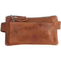 Landley Leren Heuptas met 3 ritsen Unisex Fanny Pack Cognac