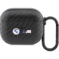 BMW BMA3WMPUCA2 AirPods 3 gen hoesje czarny/zwart Carbon dubbel metalen logo (Koptelefoon tas), Hoofdtelefoon Tassen + Beschermende Covers, Zwart
