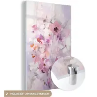 MuchoWow Glasschilderij 80x120 cm - Schilderij acrylglas - Bloemen - Lila - Watercolor - Kunst - Foto op glas - Muurdecoratie woonkamer - Wanddecoratie slaapkamer - Schilderijen