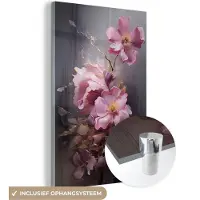 MuchoWow Glasschilderij 120x180 cm - Schilderij acrylglas - Bloemen - Roze - Stilleven - Kunst - Foto op glas - Muurdecoratie woonkamer - Wanddecoratie slaapkamer - Schilderijen