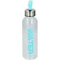 Cuisine Elegance Waterfles / drinkfles / sportfles - transparant/turquoise - kunststof - 550 ml - Drinkflessen