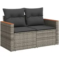vidaXL Tuinbank 2-zits met kussens poly rattan grijs