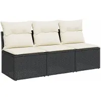 vidaXL Tuinbank 3-zits met kussens poly rattan zwart