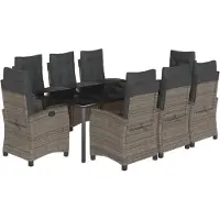 vidaXL 9-delige tuinset met kussens, grijs, polyrotan