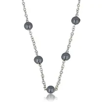 My Bendel - Zilverkleurige Schakelketting met Zwarte Parels - Fijn Design - met Luxe Cadeauverpakking | Sieraden Voor Dames
