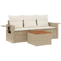 vidaXL 4-delige Loungeset met kussens poly rattan beige