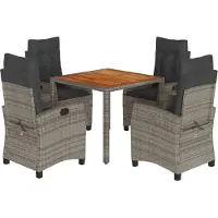 vidaXL 5-delige Tuinset met kussens poly rattan grijs