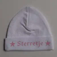 Funnies Mutsje met tekst - Sterretje - - wit / roze - maat 50/56 - Newborn - katoen