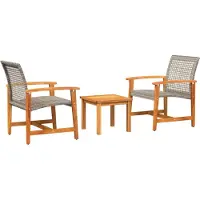 vidaXL - 3-delige - Bistroset - poly - rattan - en - acaciahout - grijs