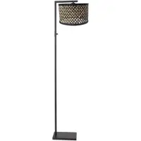 Steinhauer Zwarte vloerlamp Stang 3705ZW met schakelaar en naturel/zwart bamboe kap