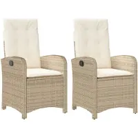 vidaXL Tuinstoelen 2 st verstelbaar met kussens poly rattan beige