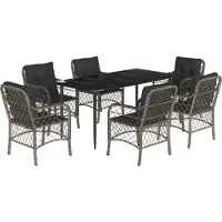 vidaXL 7-delige Tuinset met kussens poly rattan grijs