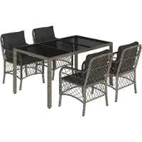 vidaXL 5-delige Tuinset met kussens poly rattan grijs