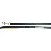 Camon Fashion Hondenriem / Hondenlijn - Echt Leder - Zwart-Crème - Strass Steentjes - Breedte: 15 mm - Lengte: 120 cm