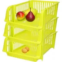PlasticForte Stapelbare opbergmand - 3x - Groen - 16L - kunststof - 38 x 28 x 15 cm