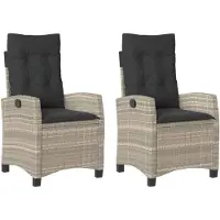 vidaXL Tuinstoelen 2 st verstelbaar met kussens poly rattan lichtgrijs