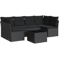 vidaXL 7-delige Loungeset met kussens poly rattan zwart