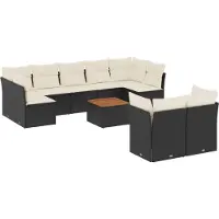 vidaXL 10-delige Loungeset met kussens poly rattan zwart
